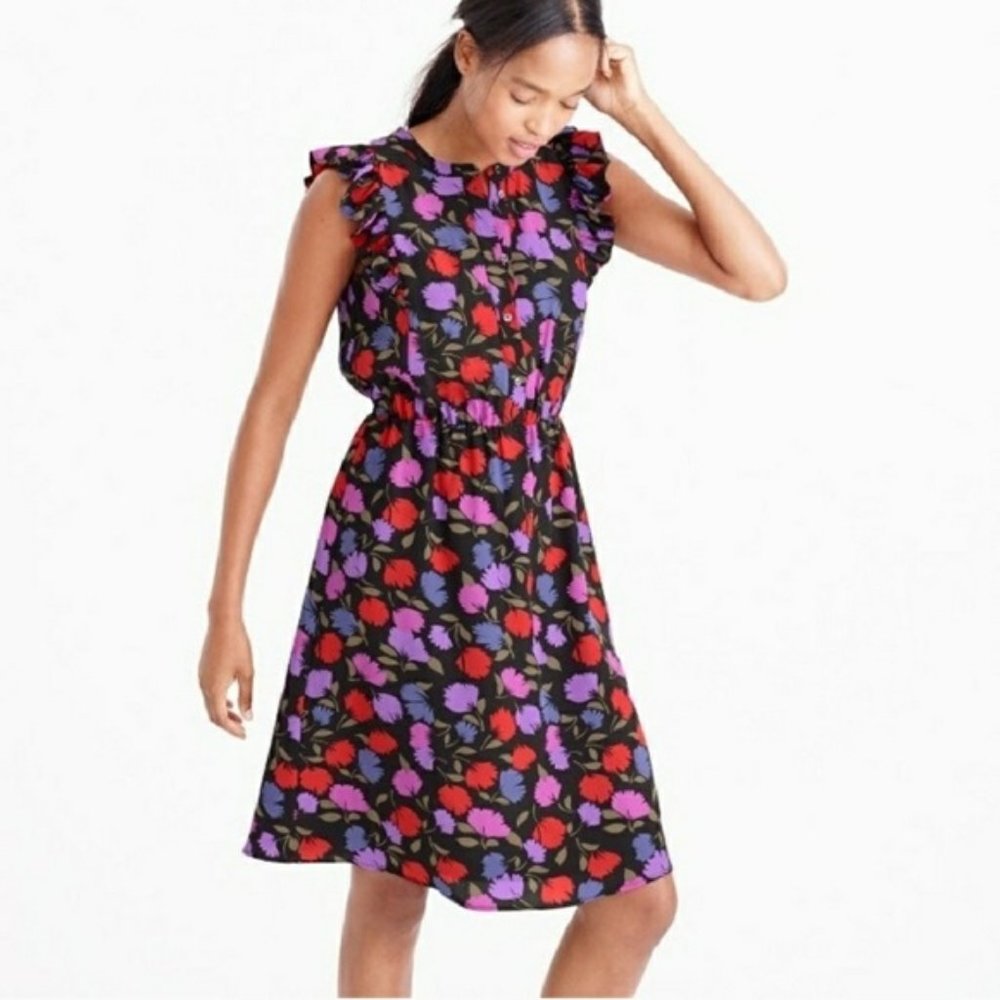 J. Crew 100% Silk Flutter Sleeve Floral Dress, Size 4